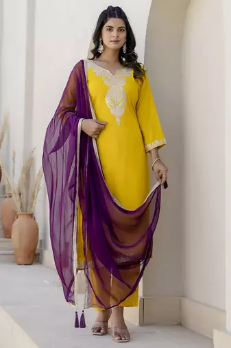 yellow silk blend festive kurta set