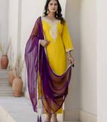 yellow silk blend festive kurta set