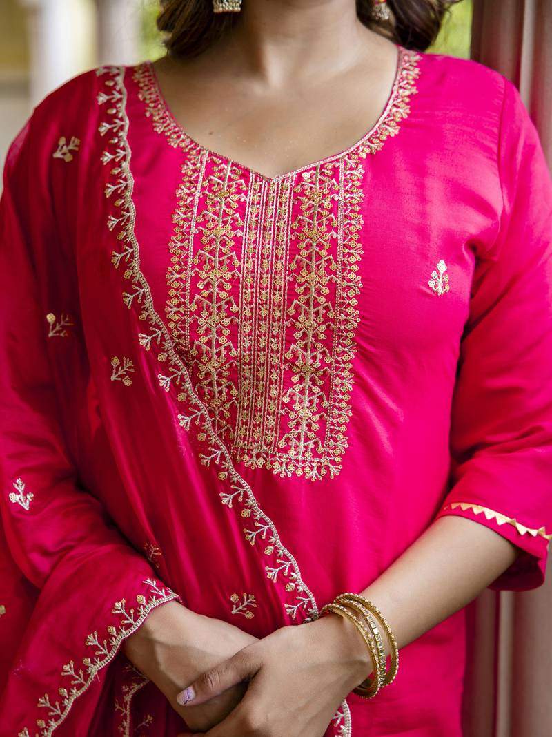 pink silk blend festive kurta set