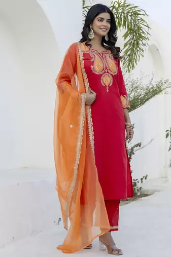pink rayon festive kurta set