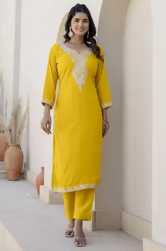 yellow silk blend festive kurta set