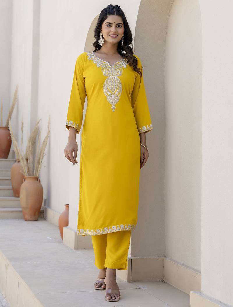 yellow silk blend festive kurta set