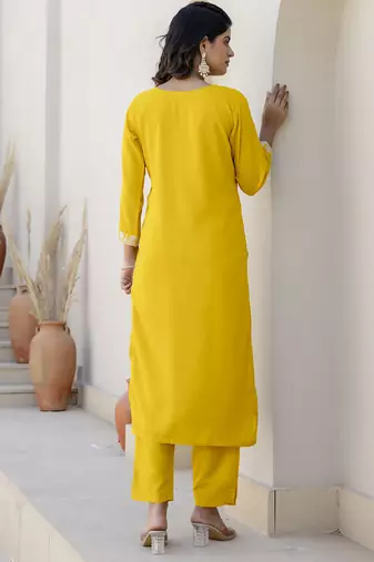 yellow silk blend festive kurta set