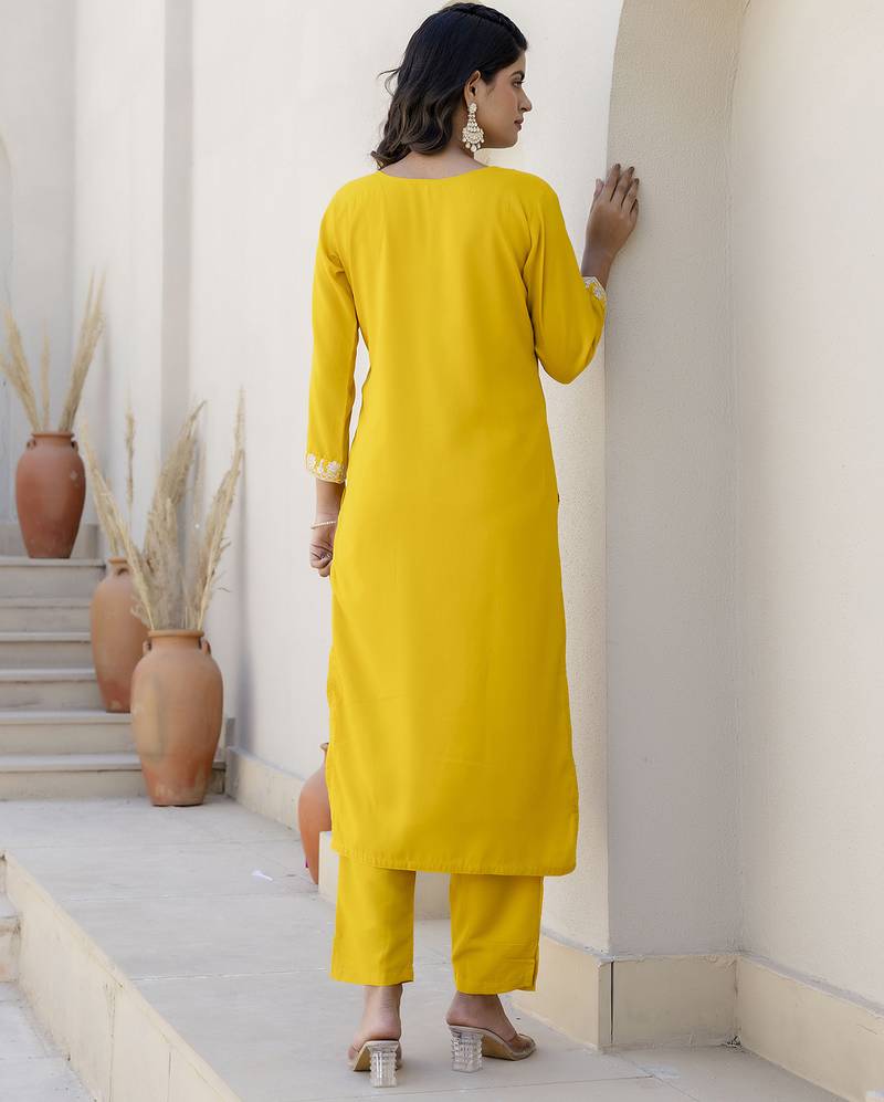 yellow silk blend festive kurta set
