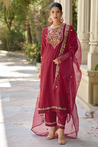 maroon rayon festive kurta set