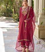 maroon rayon festive kurta set
