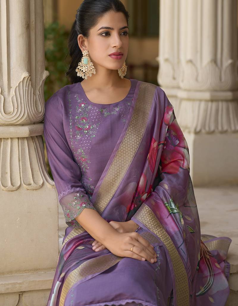 lavender viscose festive kurta set