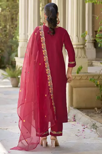 maroon rayon festive kurta set