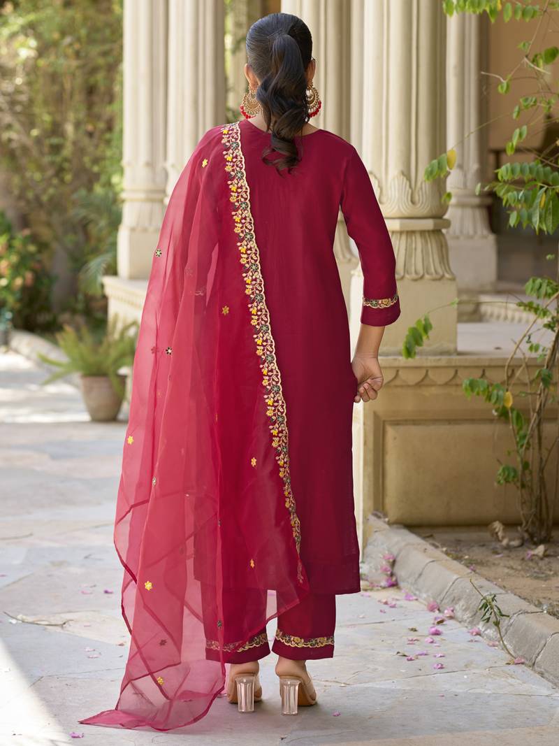 maroon rayon festive kurta set
