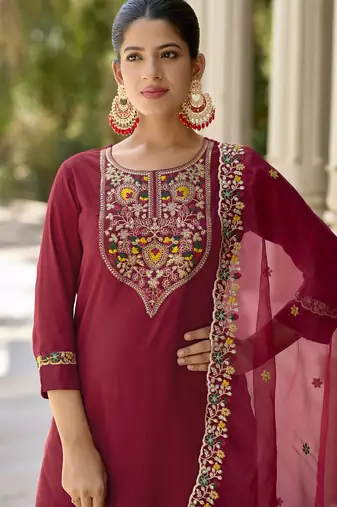 maroon rayon festive kurta set