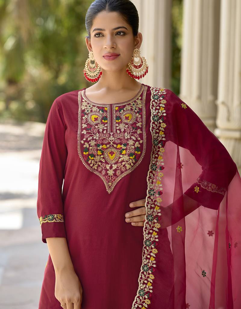 maroon rayon festive kurta set