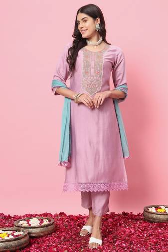 lavender cotton silk festive kurta set