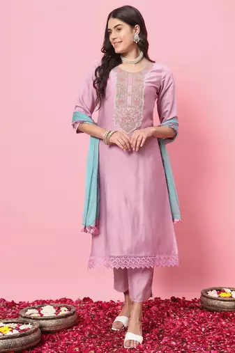 lavender cotton silk festive kurta set