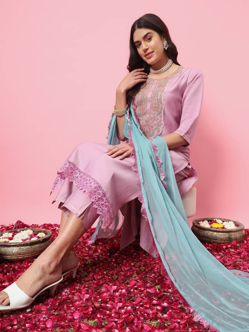 lavender cotton silk festive kurta set