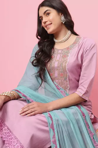 lavender cotton silk festive kurta set