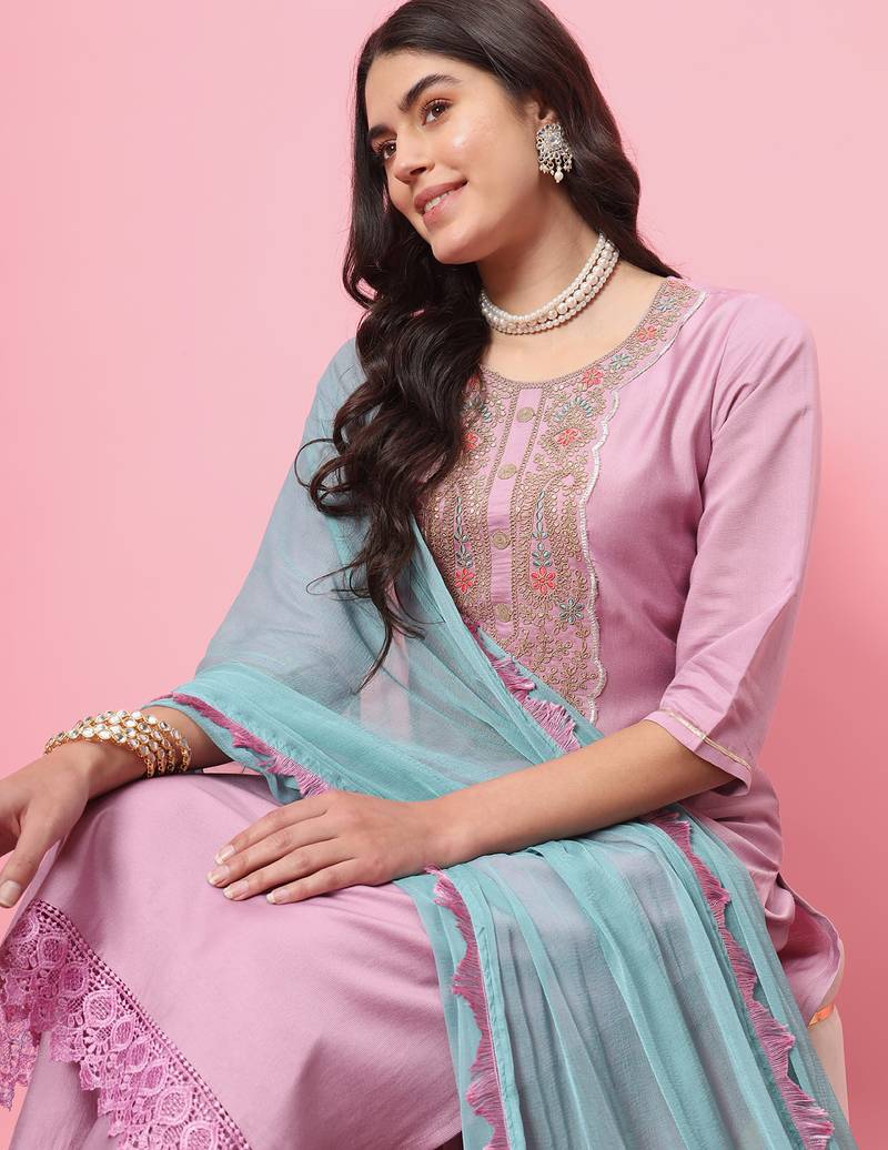 lavender cotton silk festive kurta set