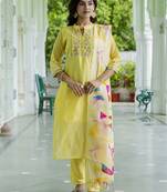 yellow chanderi silk festive kurta set