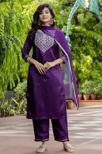 purple silk blend festive kurta set