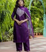 purple silk blend festive kurta set