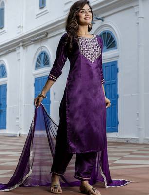 purple silk blend festive kurta set 2