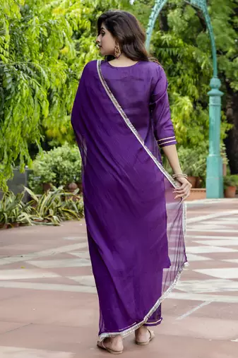 purple silk blend festive kurta set