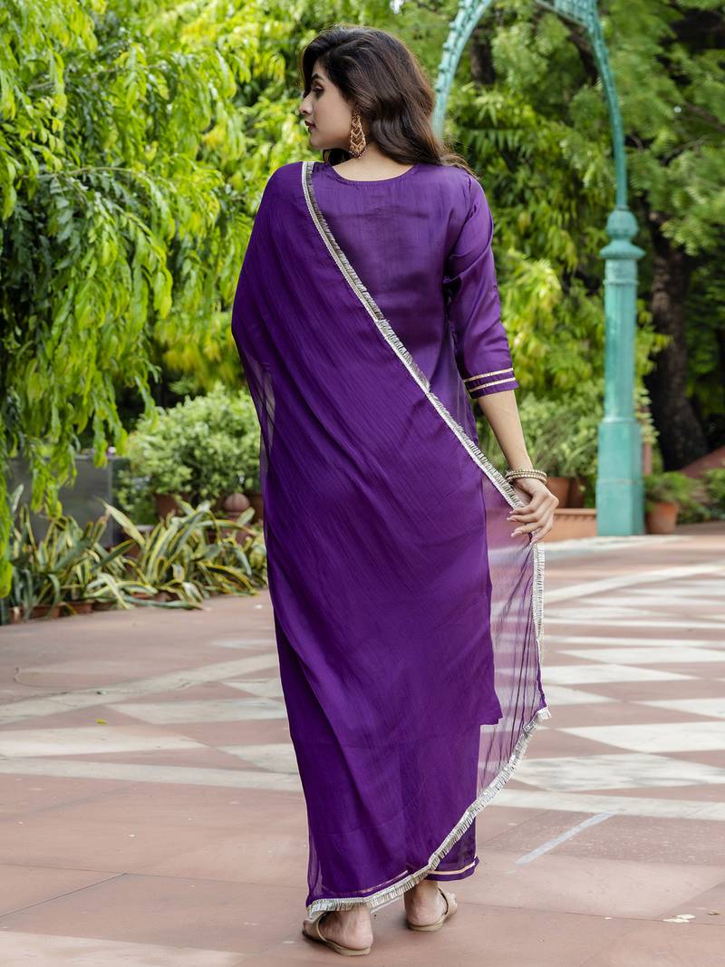purple silk blend festive kurta set