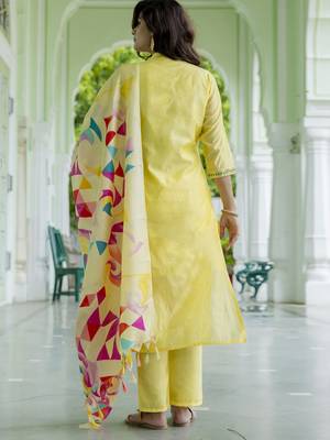 yellow chanderi silk festive kurta set 3