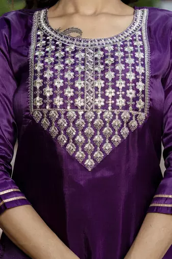purple silk blend festive kurta set