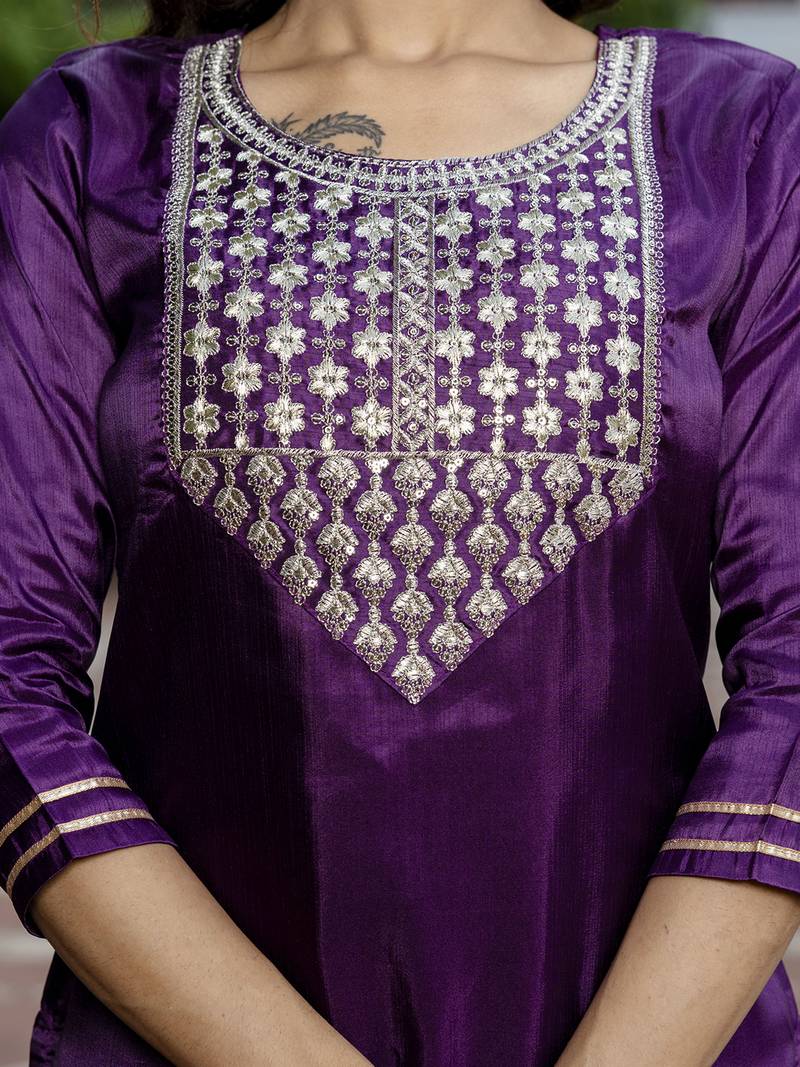 purple silk blend festive kurta set