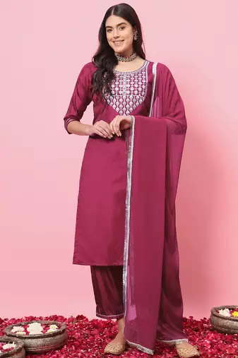 pink silk blend festive kurta set