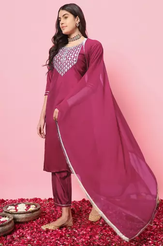 pink silk blend festive kurta set