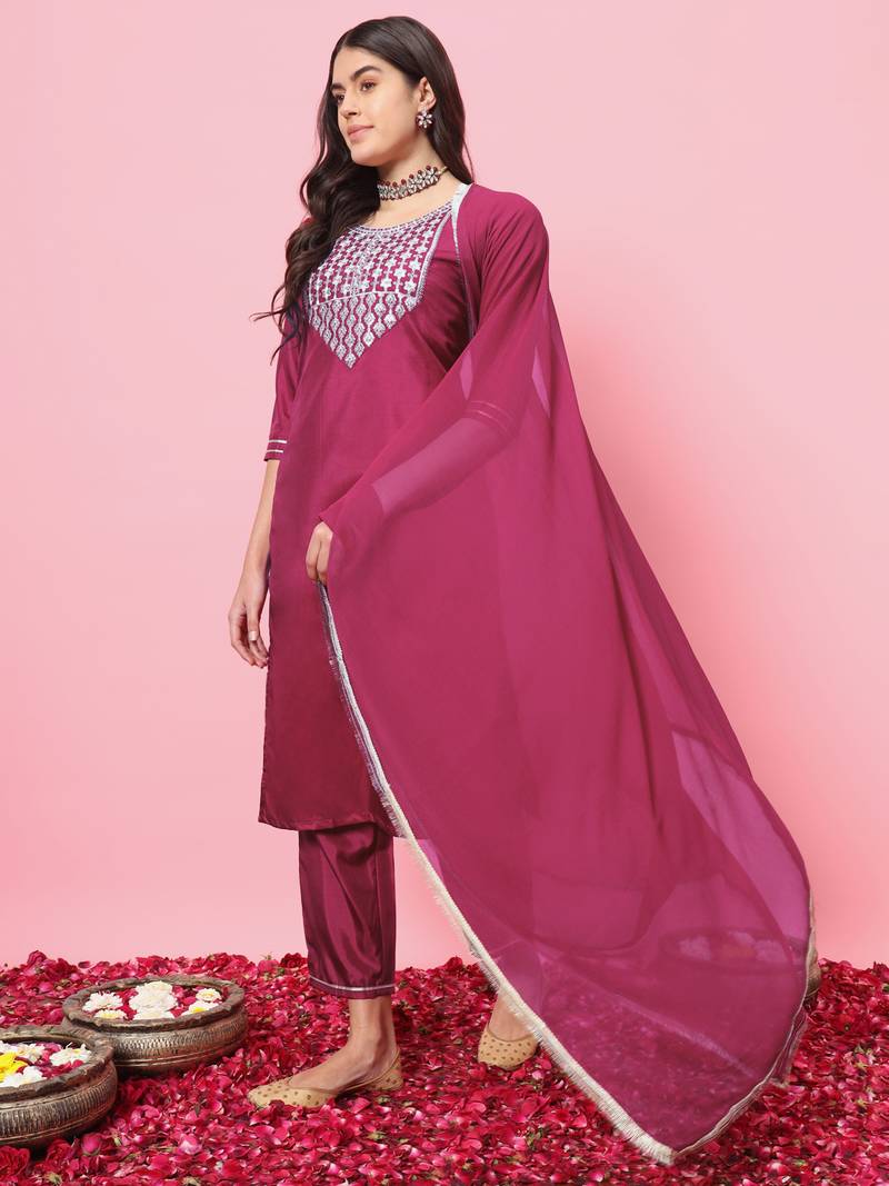 pink silk blend festive kurta set
