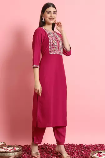 pink silk blend festive kurta set