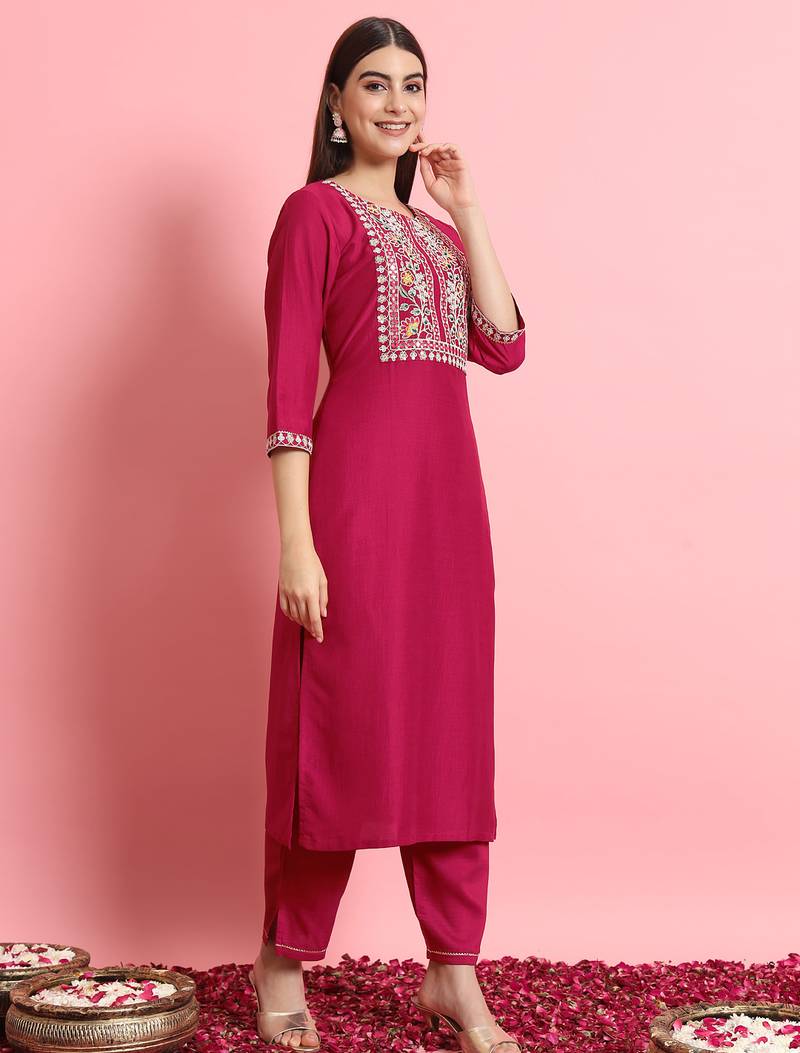 pink silk blend festive kurta set