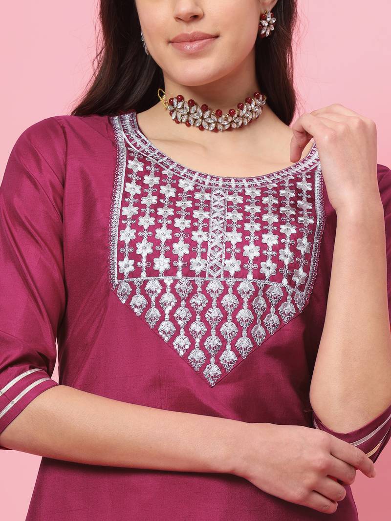 pink silk blend festive kurta set