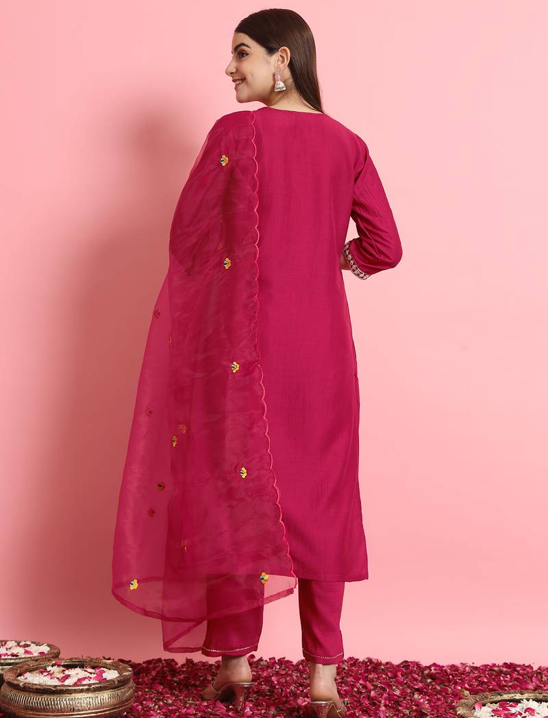 pink silk blend festive kurta set