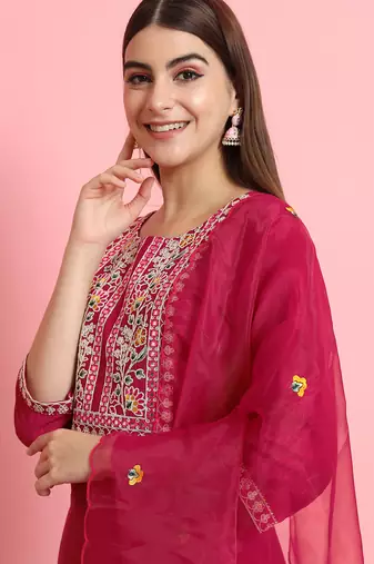 pink silk blend festive kurta set