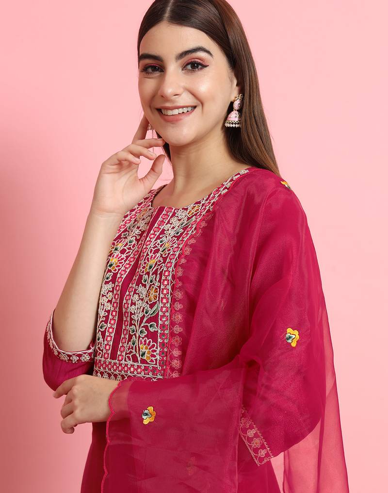 pink silk blend festive kurta set