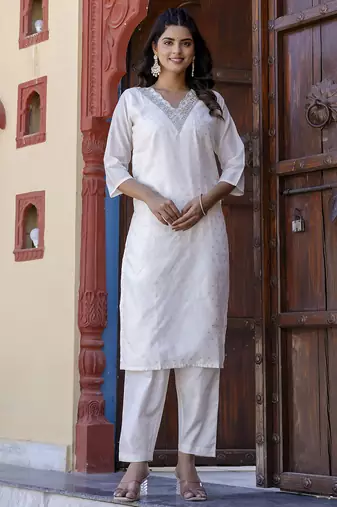 white chanderi silk festive kurta set
