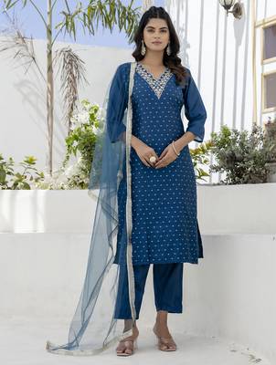 teal chanderi silk festive kurta set 1
