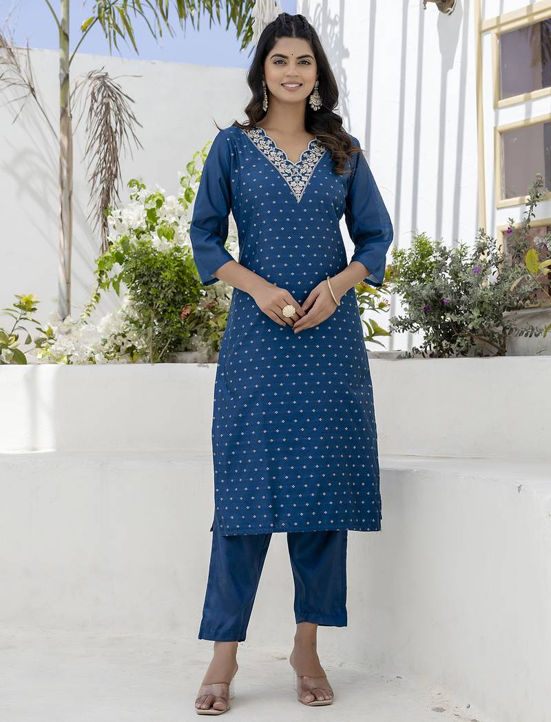 teal chanderi silk festive kurta set