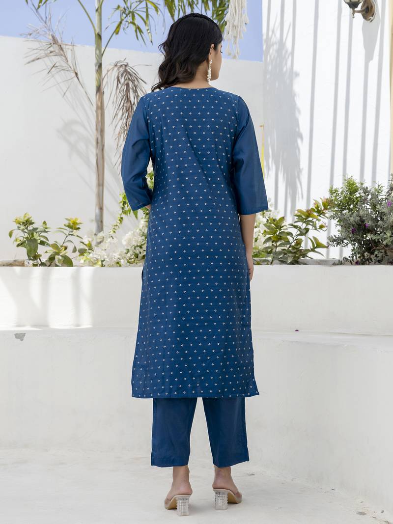 teal chanderi silk festive kurta set
