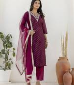 purple chanderi silk festive kurta set