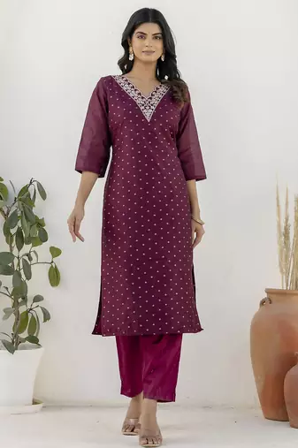purple chanderi silk festive kurta set