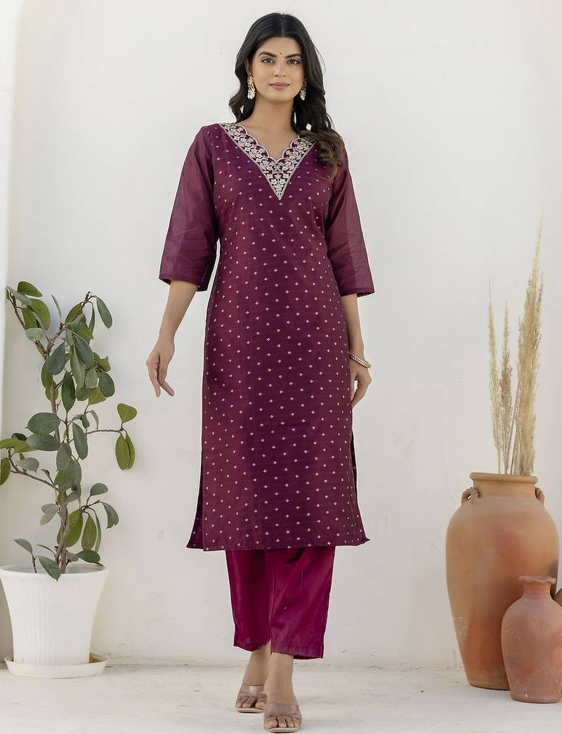 purple chanderi silk festive kurta set