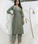 mehendi chanderi silk festive kurta set