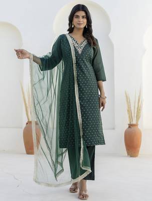 green chanderi silk festive kurta set 1
