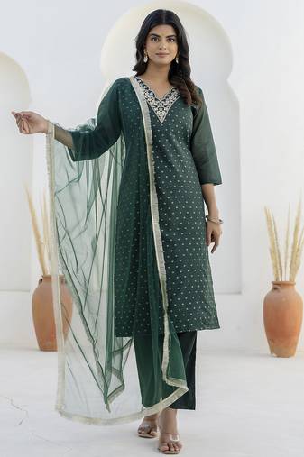 green chanderi silk festive kurta set