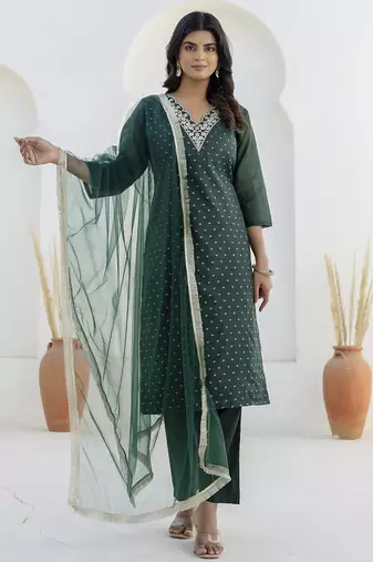 green chanderi silk festive kurta set