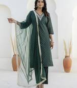 green chanderi silk festive kurta set